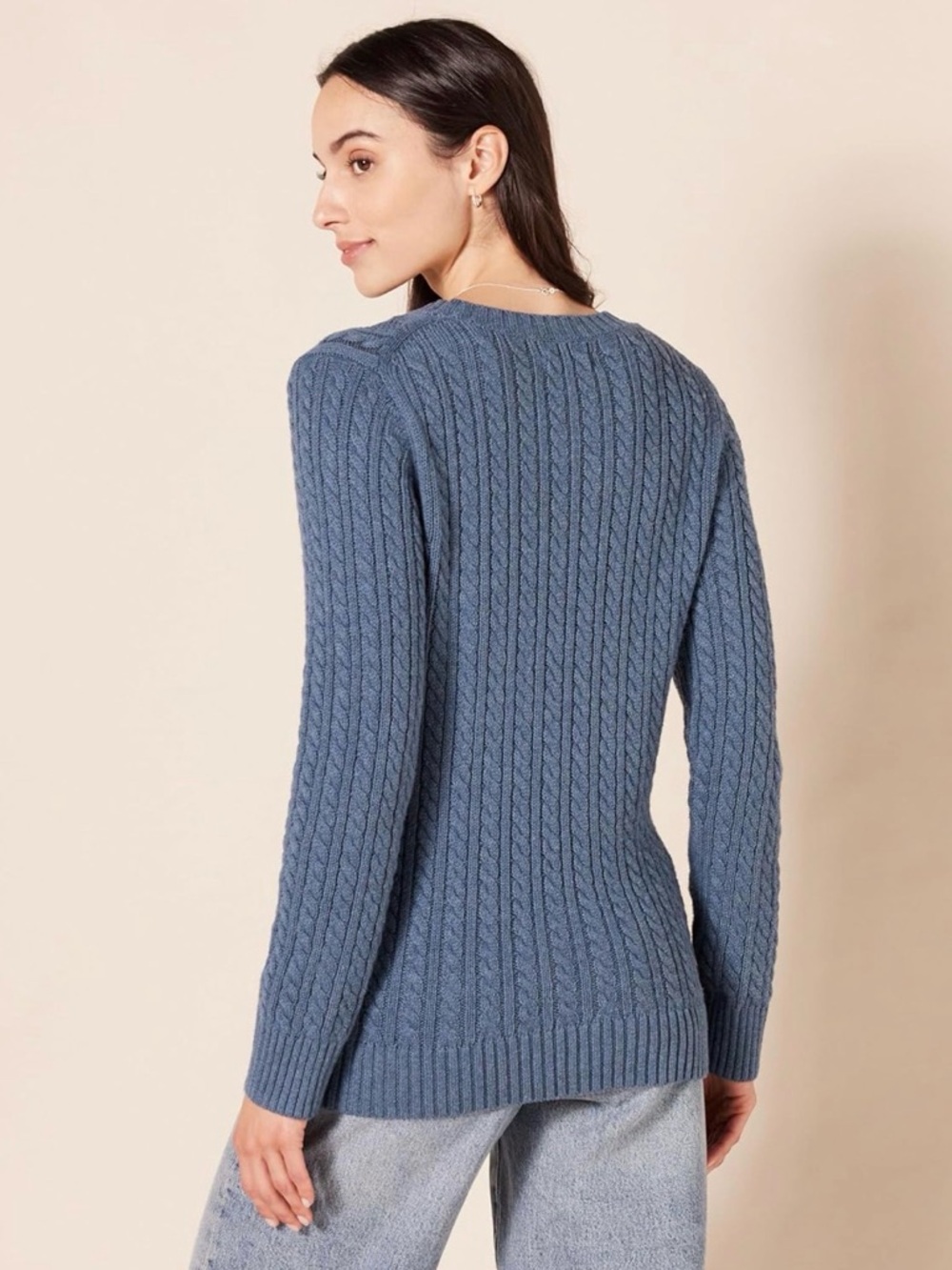 Amazon Essentials Blue Heather Cable Knit Crewneck Sweater
